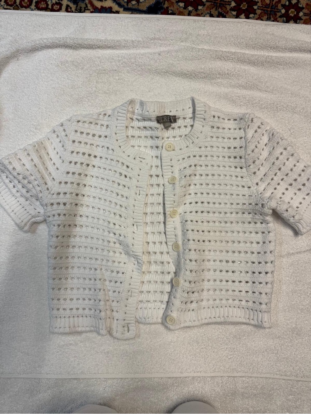 J. Crew White Open-Knit Short Sleeve Sweater